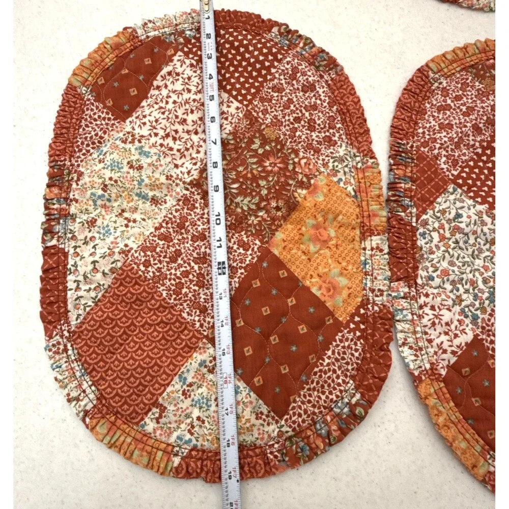 Handmade Vintage Quilted Placemats Set of 4 Patchwork Fall Colors Oval Trim